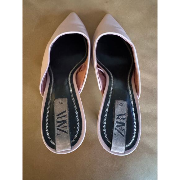 Zara pale pink leather pointy toe kitten heel mule slip ons / size 37 / US 6.5 - Picture 4 of 7